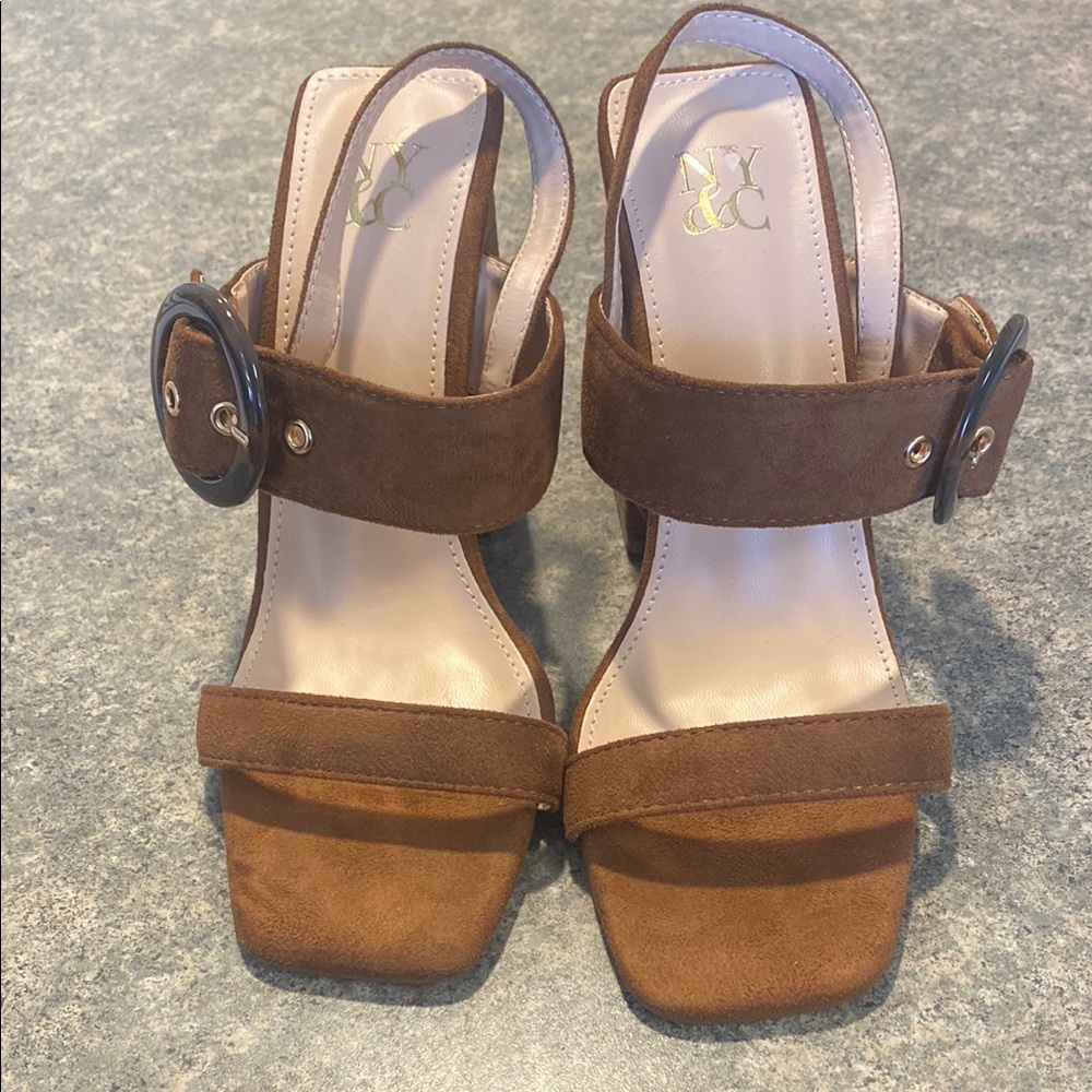 New York & Company Brown Suede Block Heels
